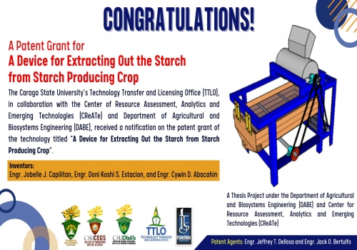 CSU’s TTLO received a new Patent Notification for the Sago Extracting Machine invention