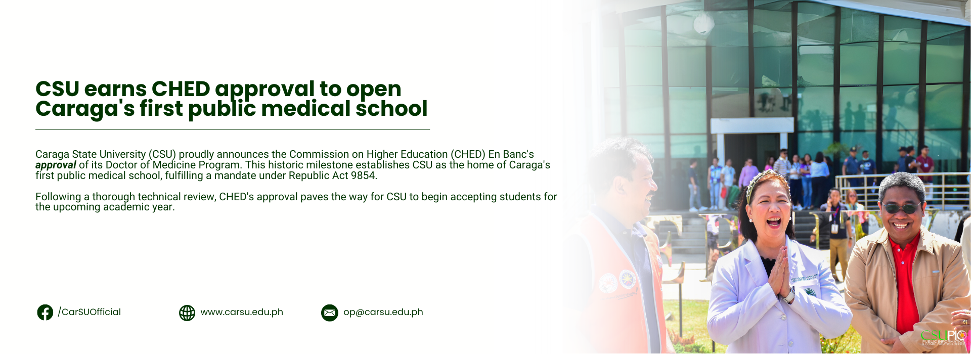 CSU earns CHED Approval to open Caraga's first public medical school (White)